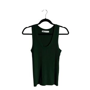 Zara Women's Green Ribbed Tank Top